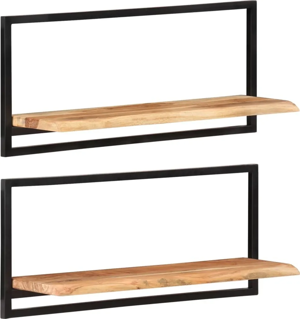 Set 2 Mensole Parete 80x25x35 cm Acacia e Acciaio Industrial Design