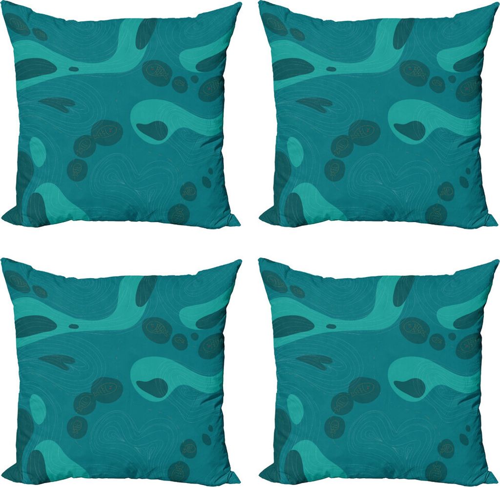 ABAKUHAUS Nautisch Kissenbezug Set (4 Stück), Doodle-Schule der Fische, Moderner Doppelseitiger Digitaldruck, 60 cm x 60 cm, Mehrfarbig