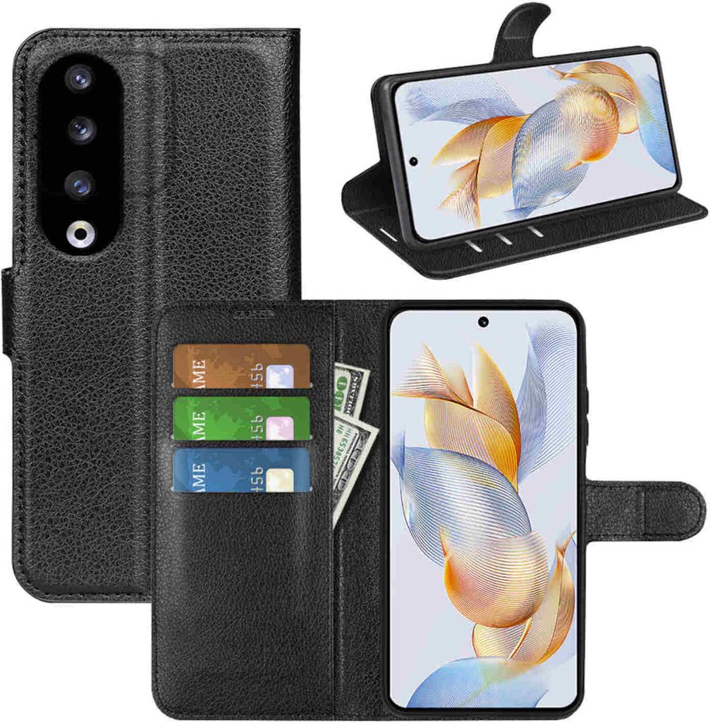 Für Honor 90 Pro 5G Handy Tasche Schwarz Etuis Kunst-Leder Hülle Cover Case Book Neu