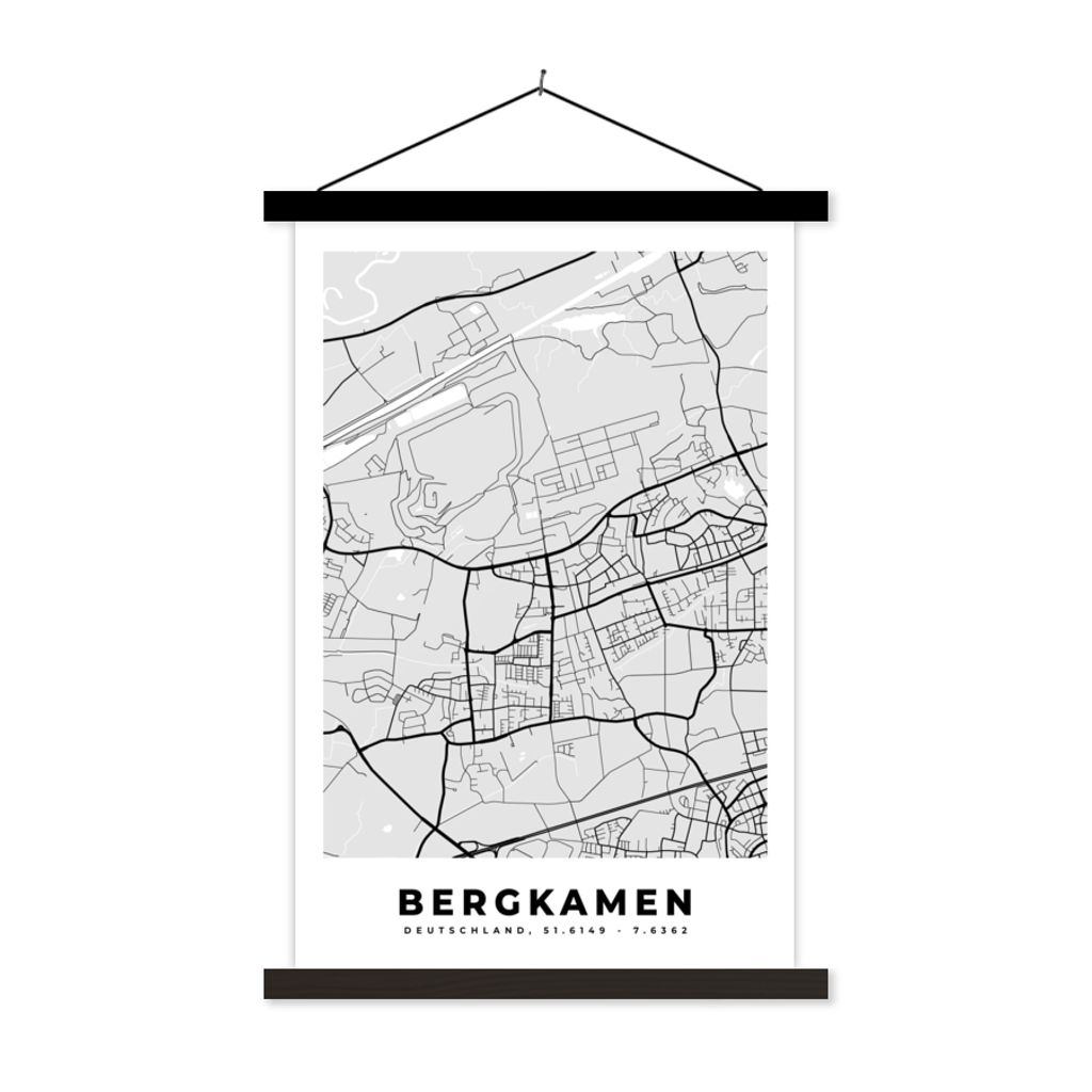 MuchoWow Textilposter Bergkamen- Stadtplan - Deutschland - Karte 60x90 cm mit schwarzem Rahmen - Poster Wohnzimmer