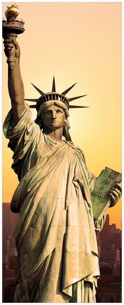 Wallario Memoboard Magnettafel aus Glas, Größe 32 x 80 cm, Motiv Freiheitsstatue New York
