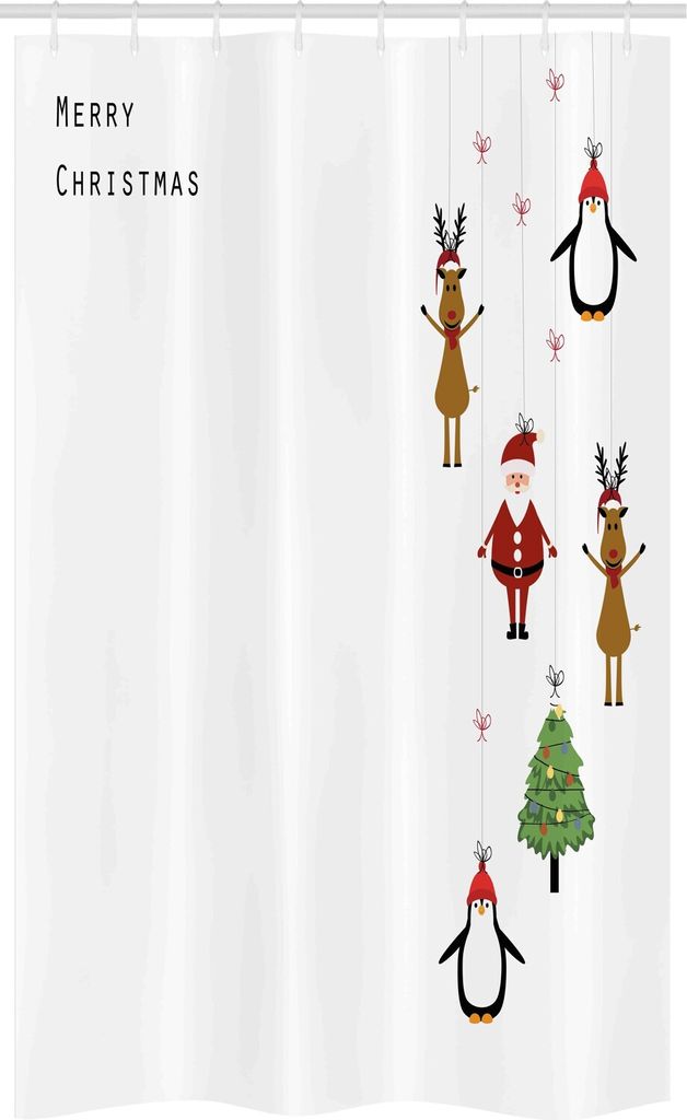 ABAKUHAUS Weihnachten Schmaler Duschvorhang, Streifen, Badezimmer Deko Set aus Stoff mit Haken, 120 x 180 cm, Mehrfarbig
