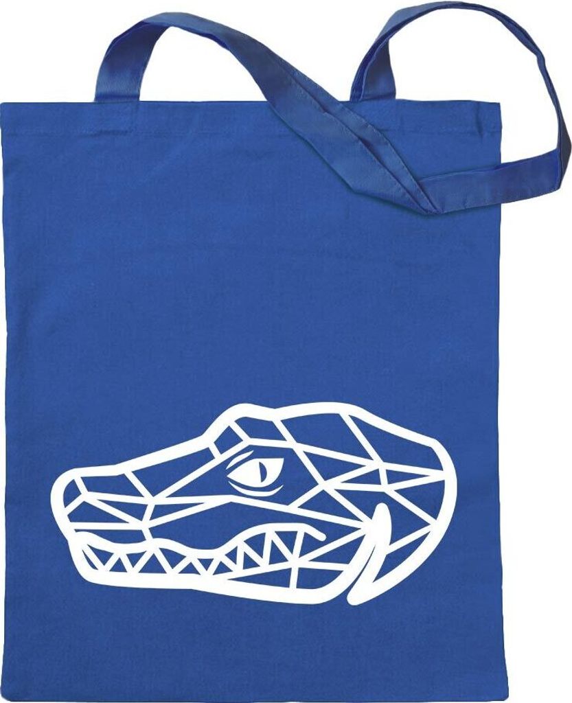 Kiwistar - Baumwolltasche - royalblau - Krokodil Alligator Polygon - Tragetasche Stoffbeutel Umhängetasche Langer Henkel