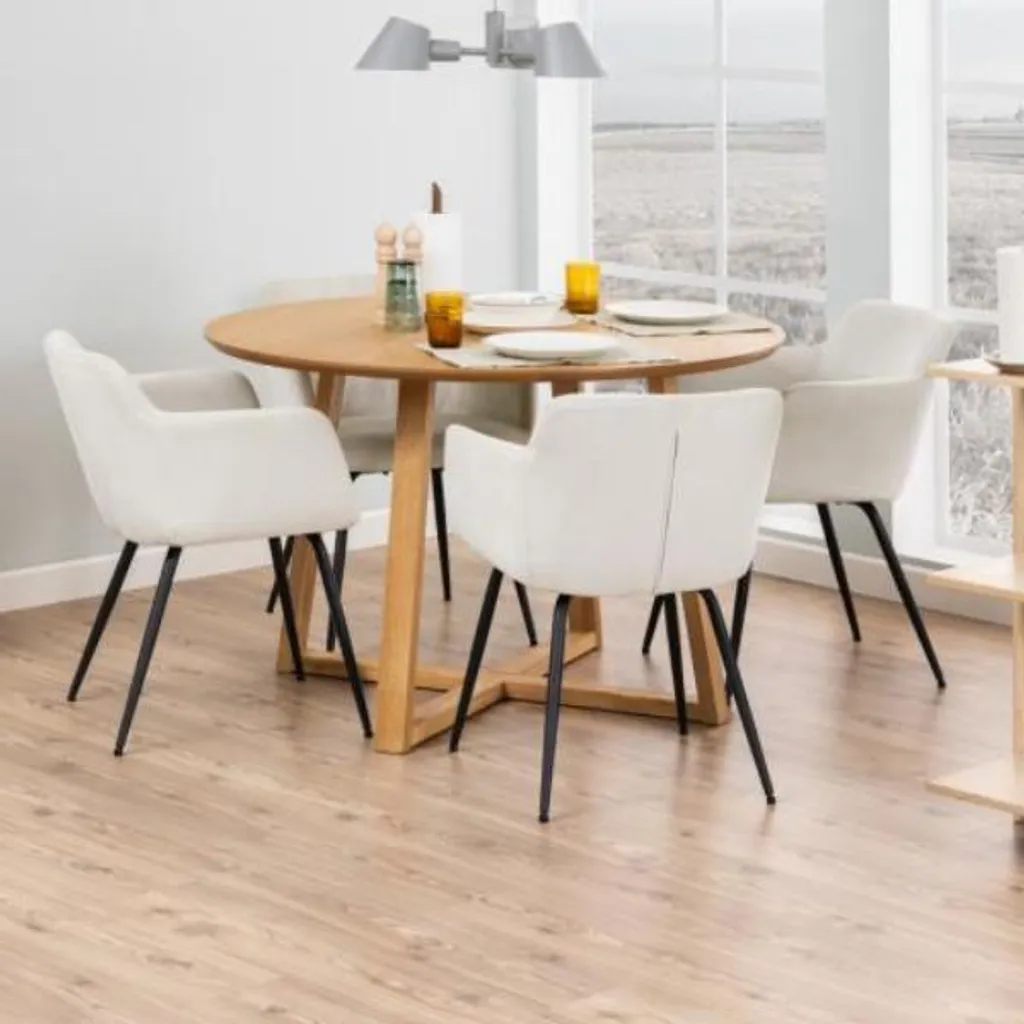 Table à manger Malika Ø120 cm, finition chêne clair et plateau robuste - 8