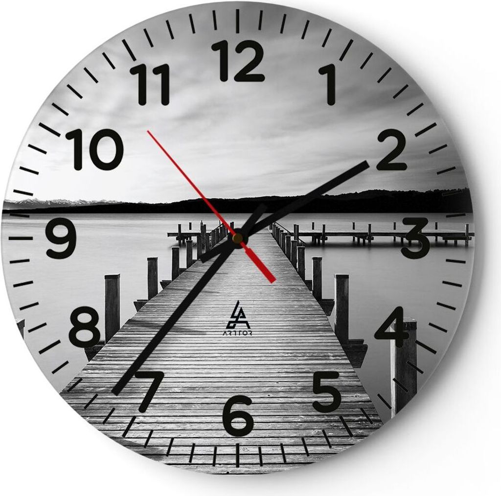 Wanduhr - Rund - Glasuhr - Brücke Frieden Wasser - 30x30cm Produktbild 