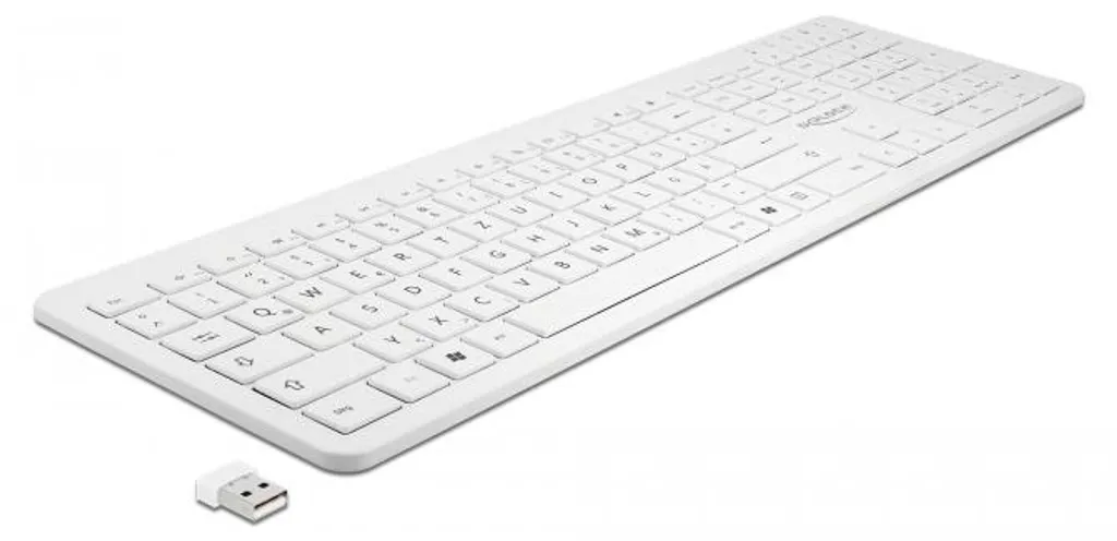 Clavier sans fil Delock USB 2,4 GHz blanc au design ultra plat et élégant