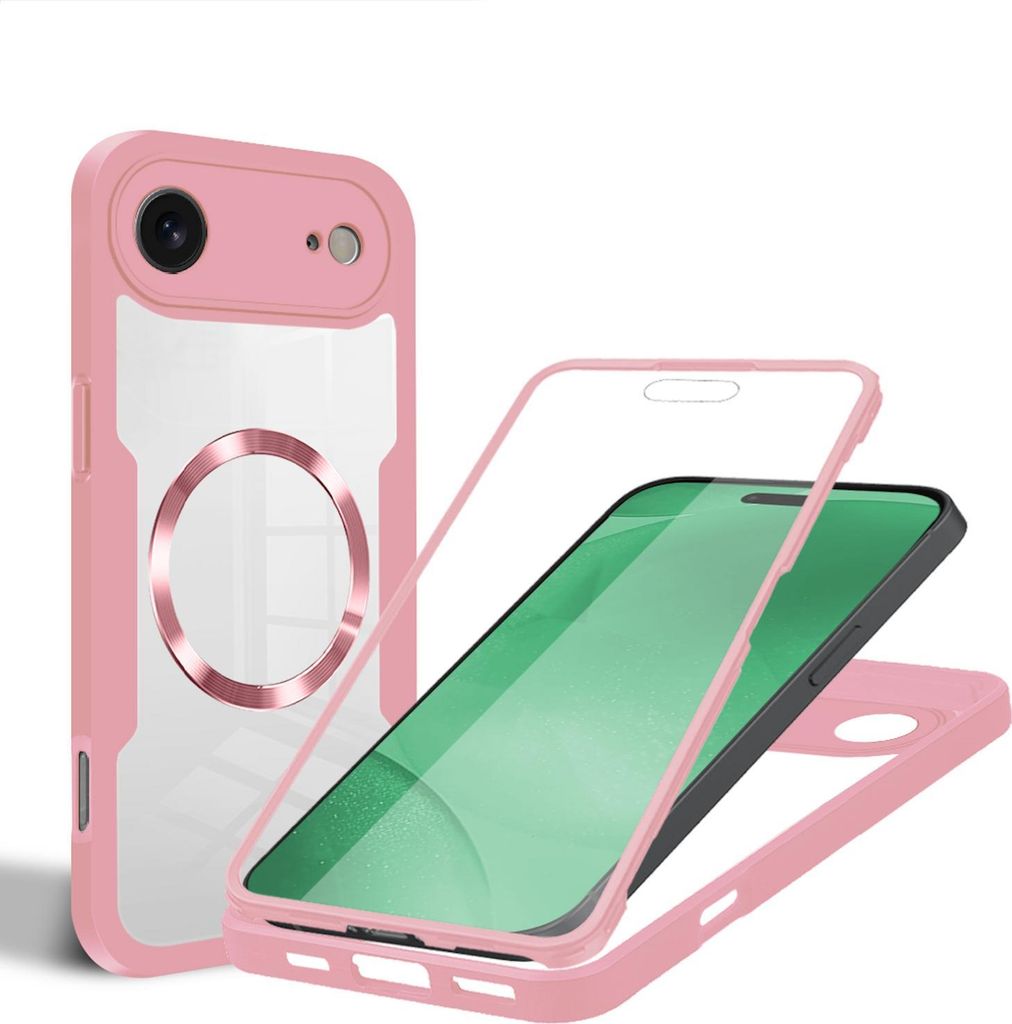Für Apple iPhone 17 Air MagSafe Ring Full Body 360 Grad Acryl TPU Hülle Rosa