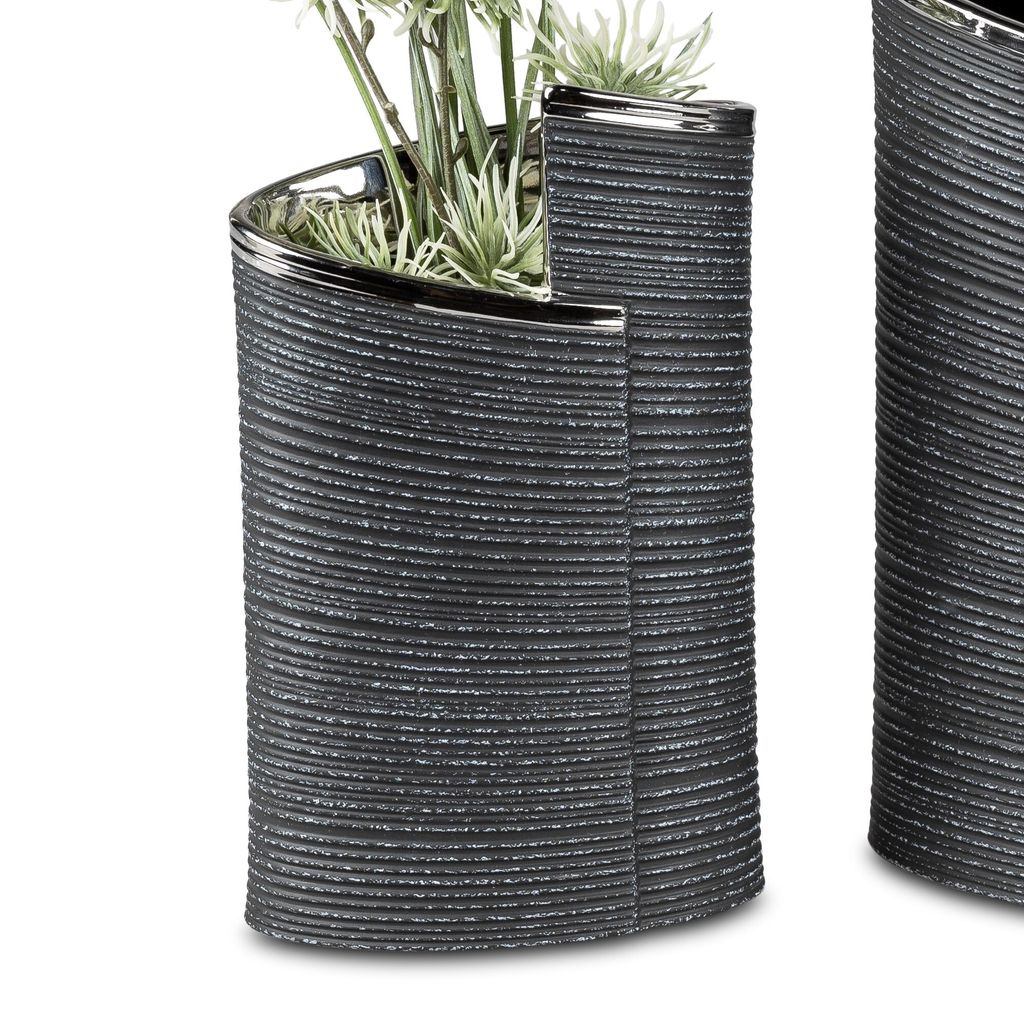 Deko Vase ANTHRAZIT WRAP H. 22cm B. 13,5cm silber grau Keramik Formano