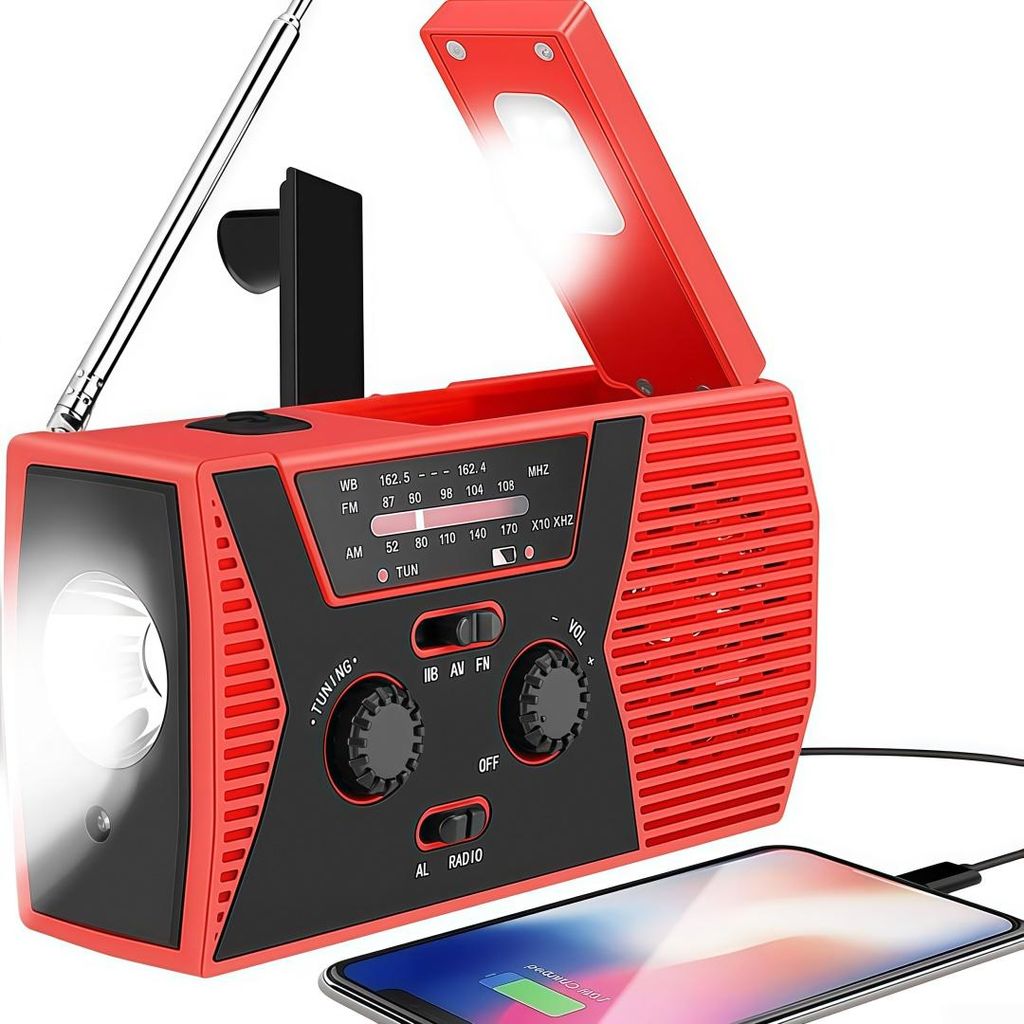Kurbelradio, Tragbare Solar-Radio mit LED-Taschenlampe, SOS Alarm, 2000mAh Notfall Dynamo AM/FM/NOAA Wetter, Kurbelladegeräte
