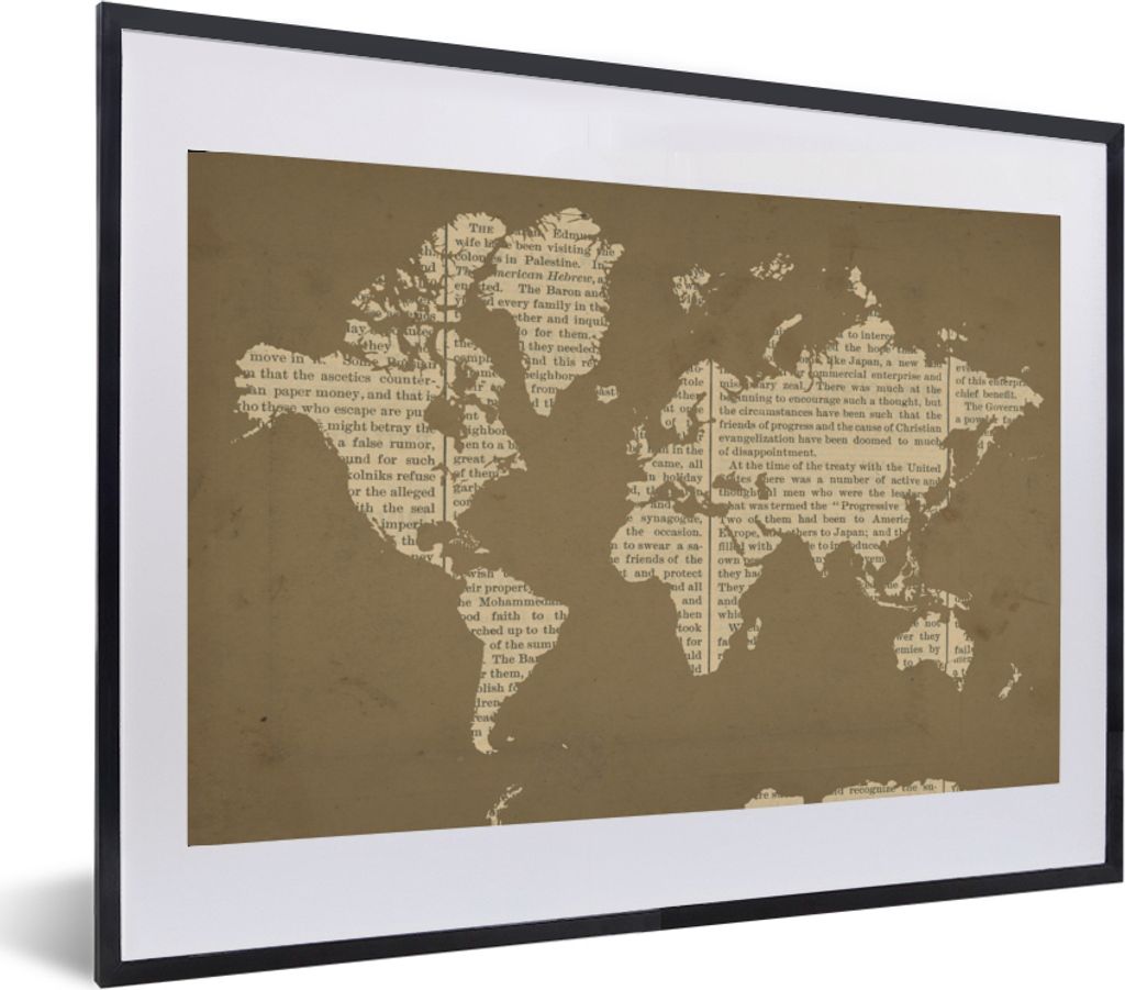 MuchoWow MuchoWow Gerahmtes Poster Weltkarte - Buch - Braun 60x40 cm - Poster mit zchwarzem Bilderrahmen - Schlafzimmer - Plakat in Rahmen - Dr...