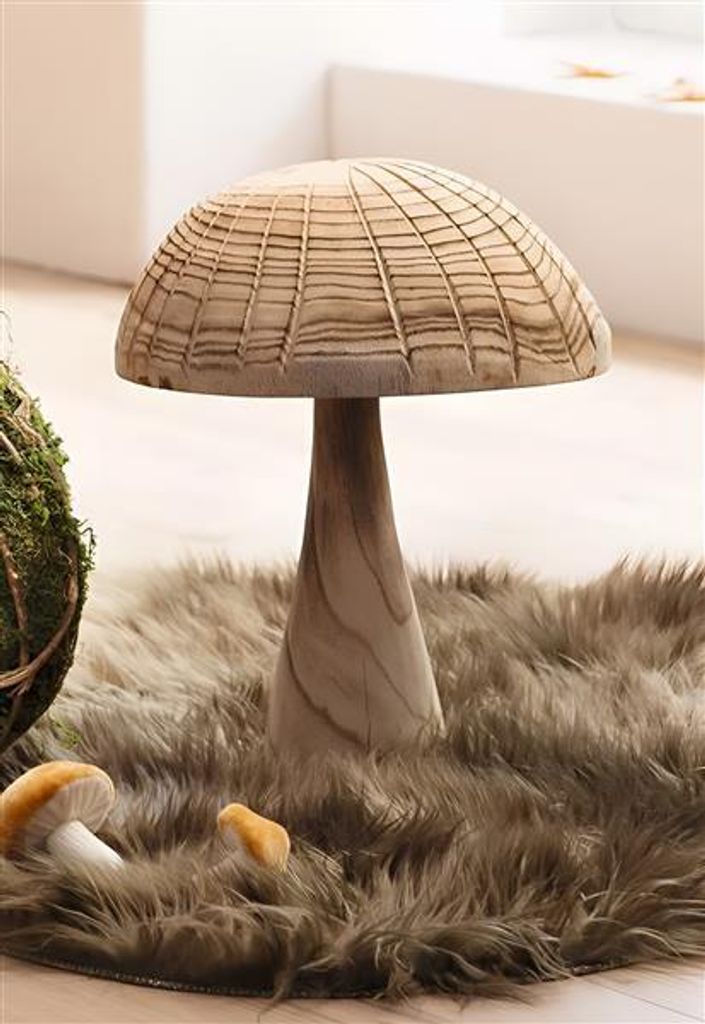 Dekofigur "Parasol" Pilz aus Holz, groß, 35 cm hoch, Holzpilz, Dekopilz, Herbstdeko