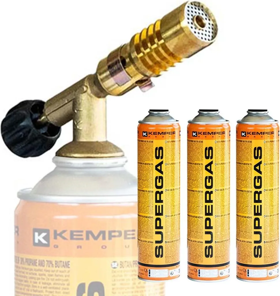 Chalumeau à gaz KEMPER flamme réglable avec 3 bouteilles gaz 330gr