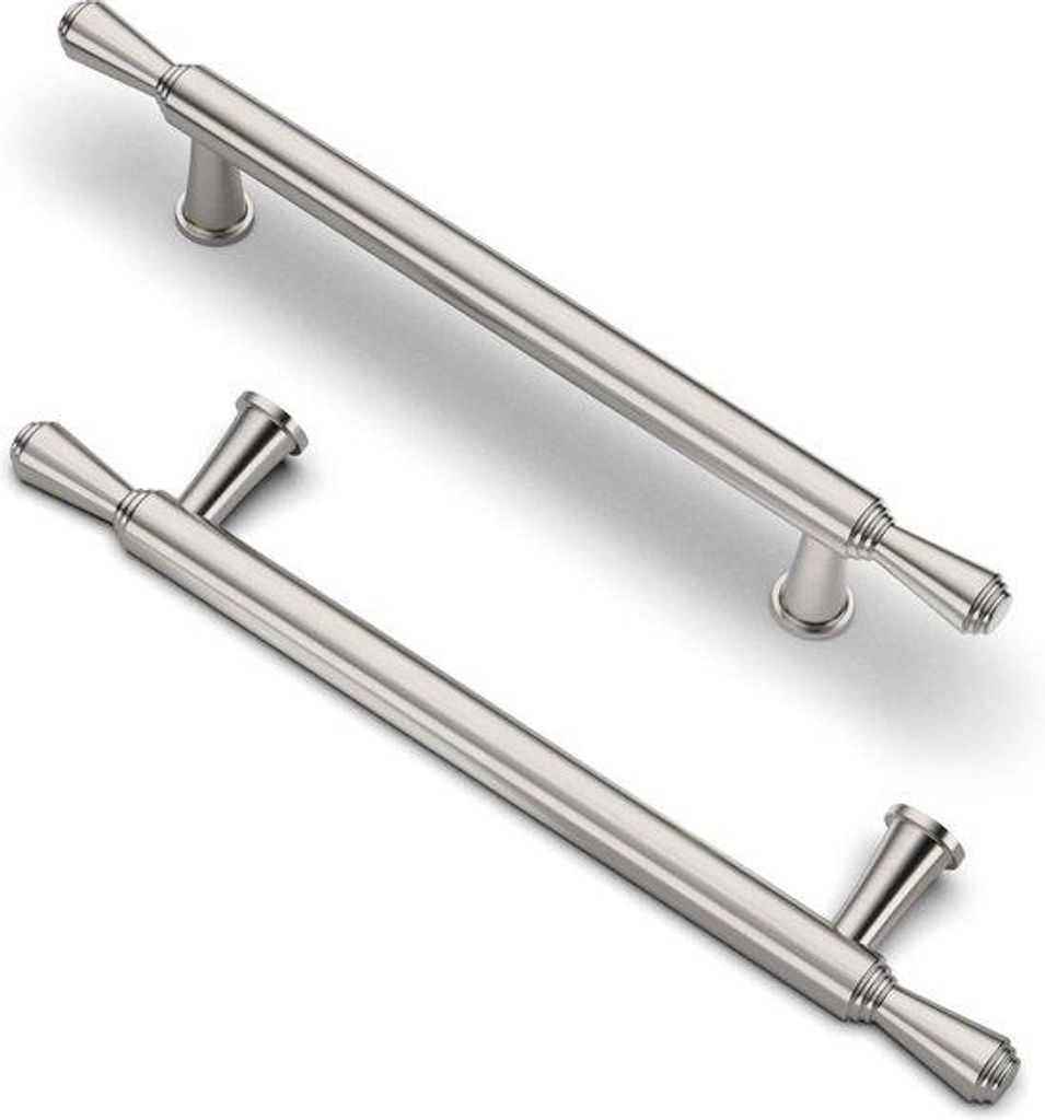 Massiv-Satinnickel-Küchenfachgreifer, 10 Stück, Bohrergreifer, 128 mm, gebürstet, für Badezimmertür
