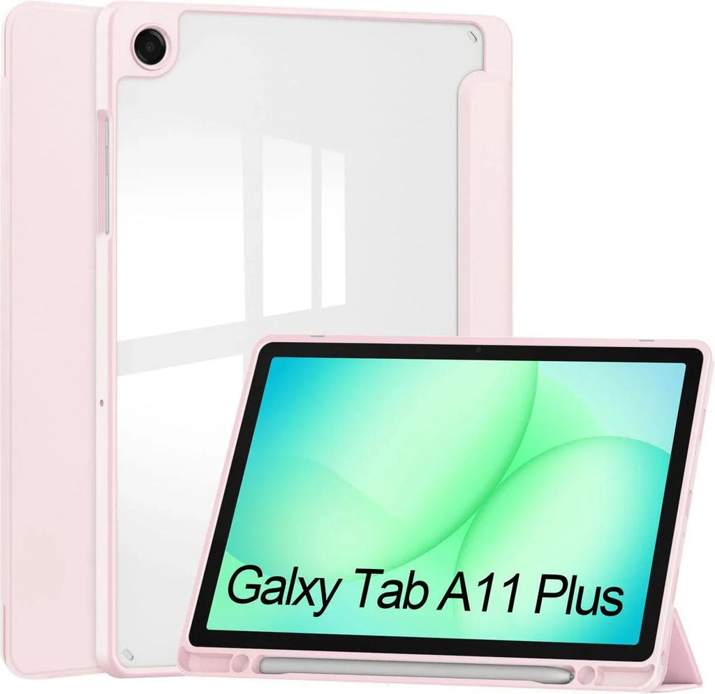 Schutzhülle mit Klappe für Galaxy Tab A11 Plus / A9 Plus, Bizon Case Tab Clear Matt, Rosa
