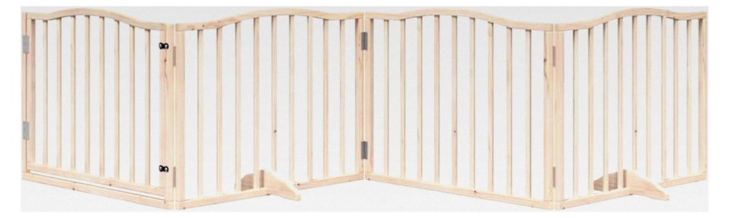 4-teiliges Hundetor mit Tür, faltbar, 320 cm, Pappelholz, freistehendes Hundegitter, modularer Haustierzaun für Türen, Treppen, Flure, Wohnzimme...