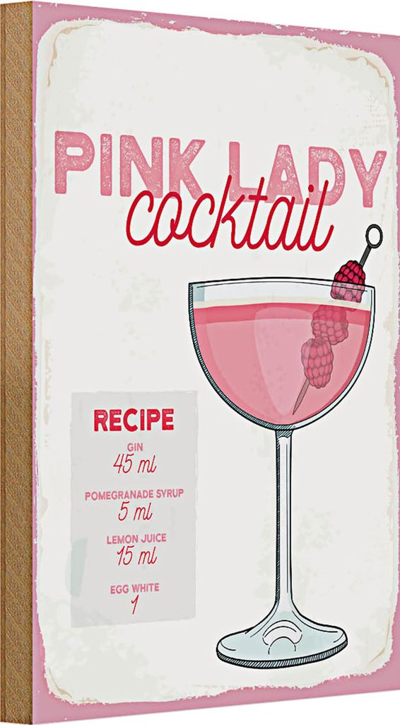 Holzschild Rezept Pink Lady Cocktail Recipe 20x30cm