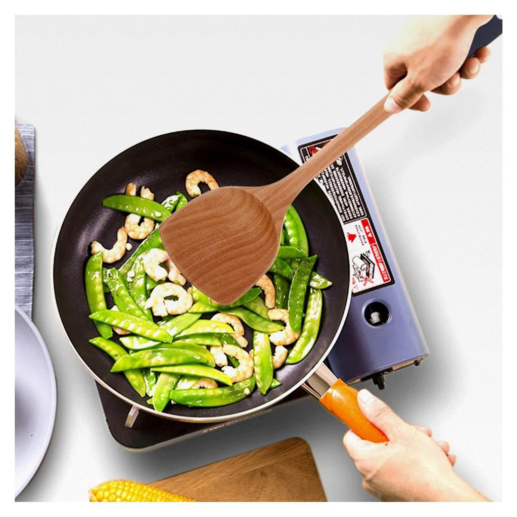 Holzspatel 15,2 Zoll aus Massivholz mit ergonomischem Griff für Wok und Pfannen