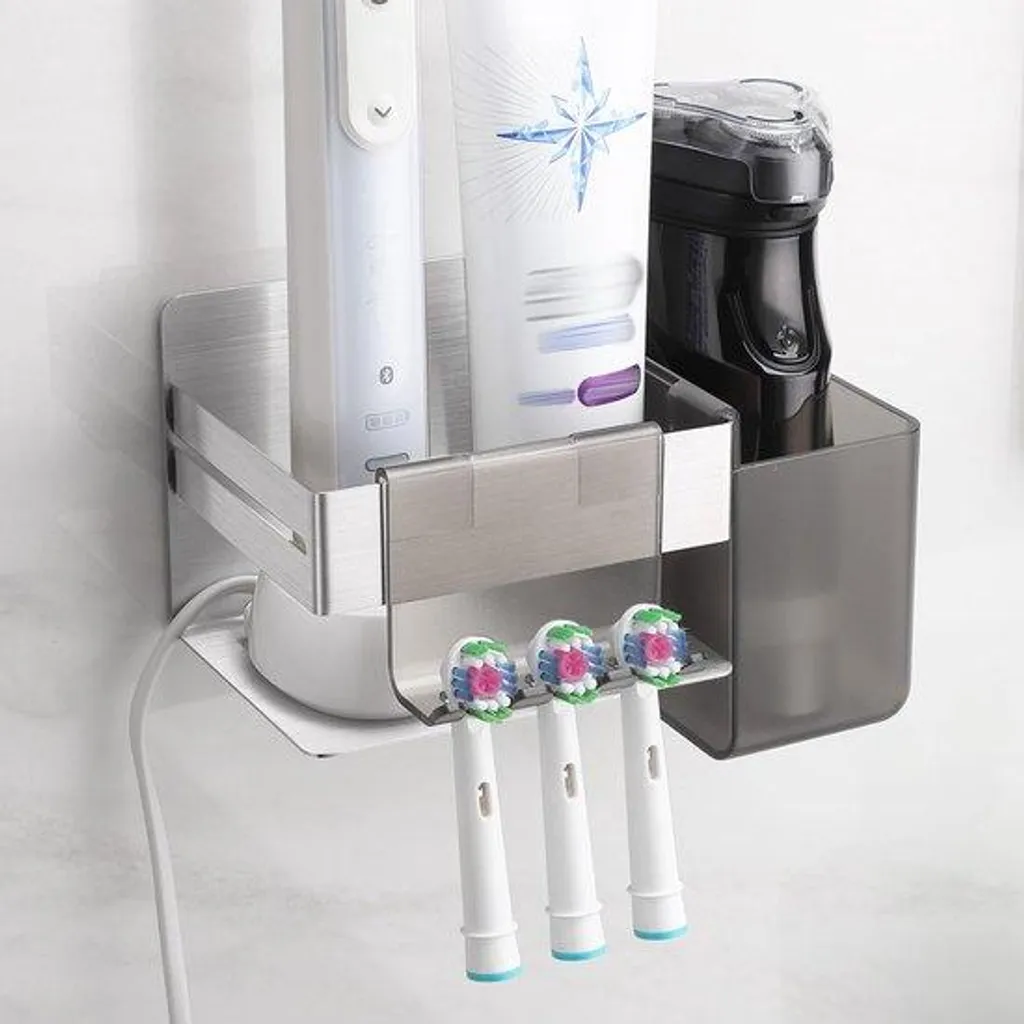 Porte-brosse à dents électrique mural en acier inox avec 2 supports