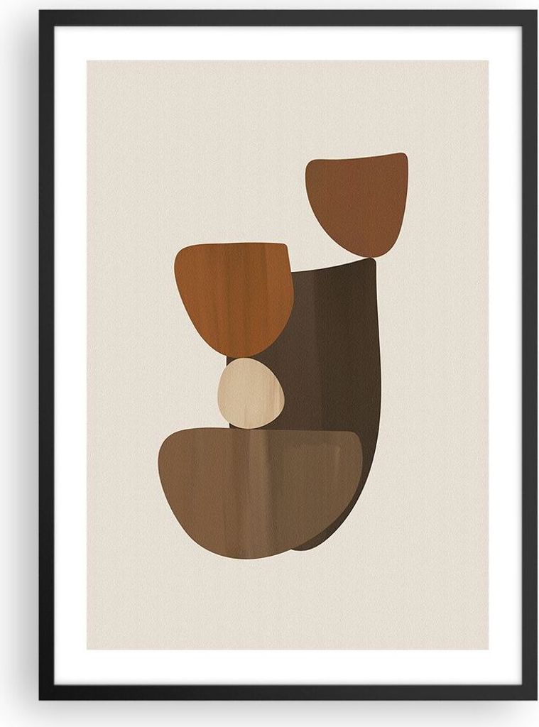 Gerahmtes Poster - Schwarzer Rahmen - Abstraktion Braun Minimalismus - 50x70 cm - Wand Bild - Wanddeko - Wandbilder - Wandposter - Bilderrahmen - B...