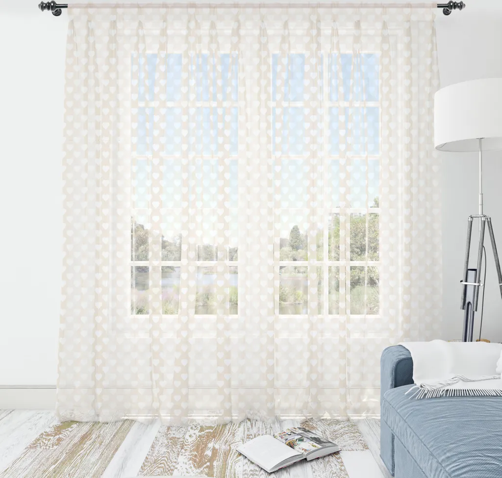 Arazzo ABAKUHAUS Cuori Champagne e Bianco | Raso Setoso 135x274 cm