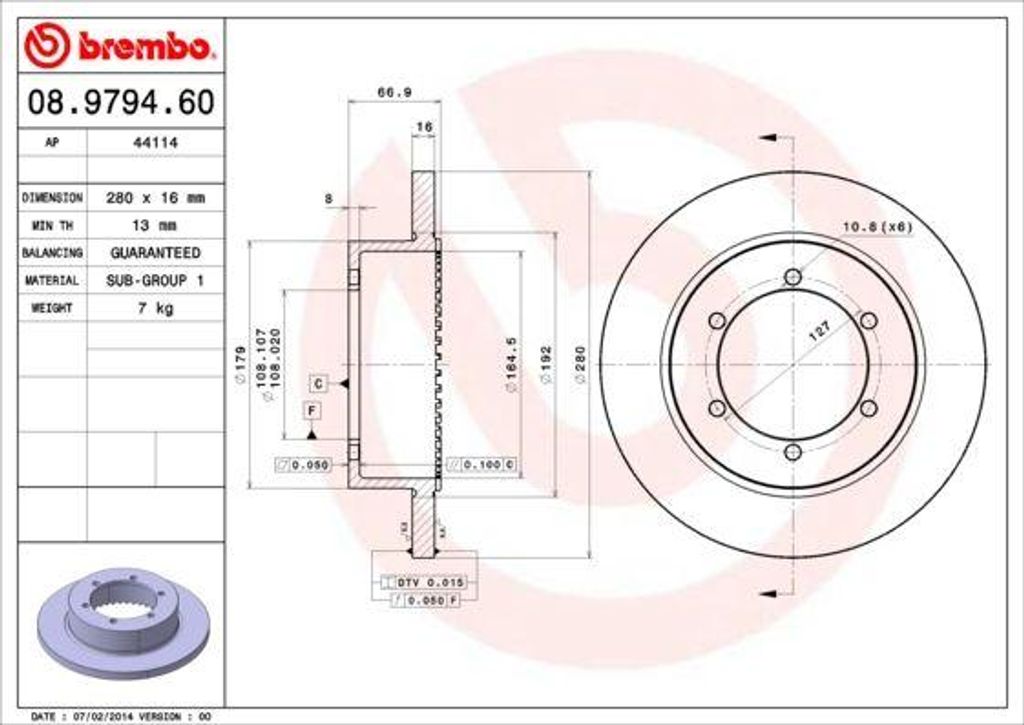BREMBO 08.9794.60 Bremsscheibe OE 43206MB60A kompatibel mit NT400, Cabstar