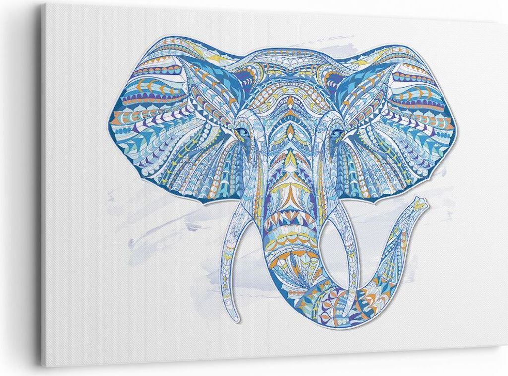 Bild auf Leinwand - Leinwandbild - Elefant Muster Tierwelt Afrika - 120x80cm - Wand Bild - Wanddeko - Leinwanddruck - Bilder - Kunstdruck - Wanddek...