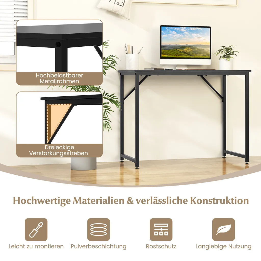 COSTWAY Table d'ordinateur compacte avec cadre robuste en métal Noir - 3
