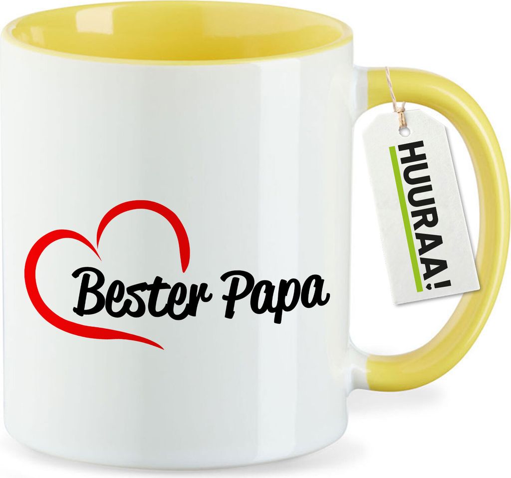 Huuraa Kaffeetasse Bester Papa Herz 330ml Gelb Keramik Kaffeebecher Geschenkidee