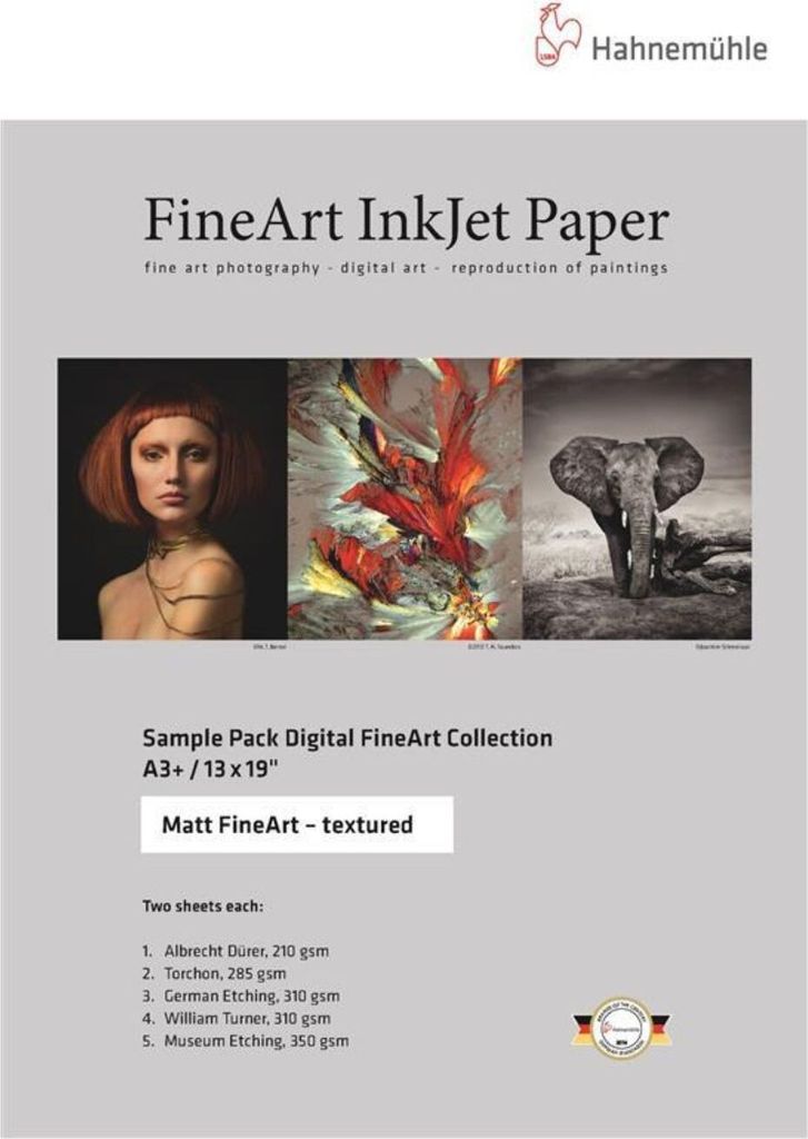 Hahnemühle Sample Pack Matt FineArt Textured Inkjet-Papier - DIN A3+ - 5 Qualitäten - 10 Blatt