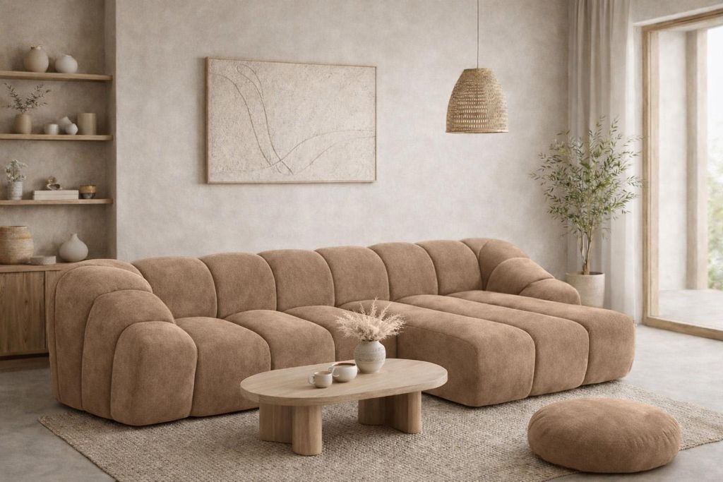 Kaiser Möbel Ecksofa Modulare L-Form, Veloursstoff Bluvel, Latte, Rechts, CROISSANT L