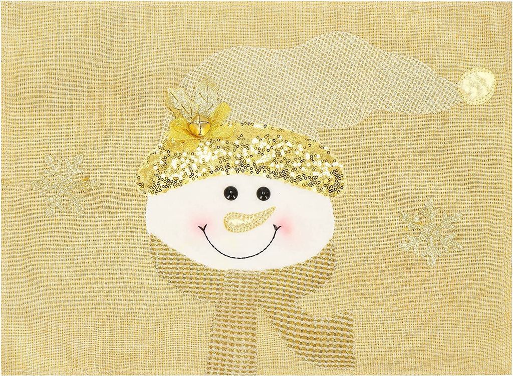 SPRINGOS Tischmatte mit Schneemann Stoff Platzmatte Tafeldeko Goldfarben 35 x 48 cm Tischunterlage (Gold 35 x 48 cm)