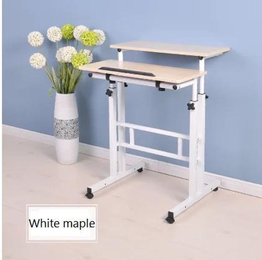 Steh-Sitz Schreibtisch - Computertisch/Arbeitsstation - Höhenverstellbar - Kippbare Tischplatte - Mit Rollen - 60 x 60 cm - Beige
