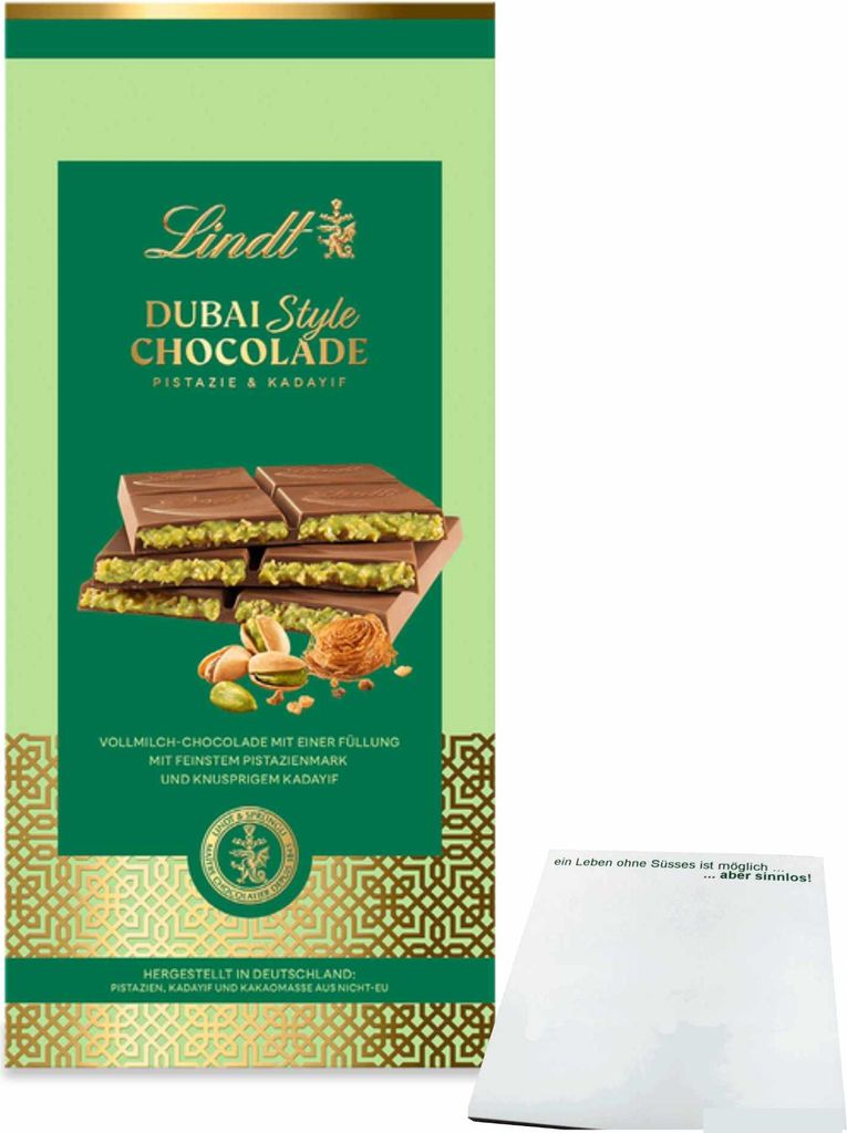 Lindt Dubai Style Chocolade. (150g Tafel) + usy Block