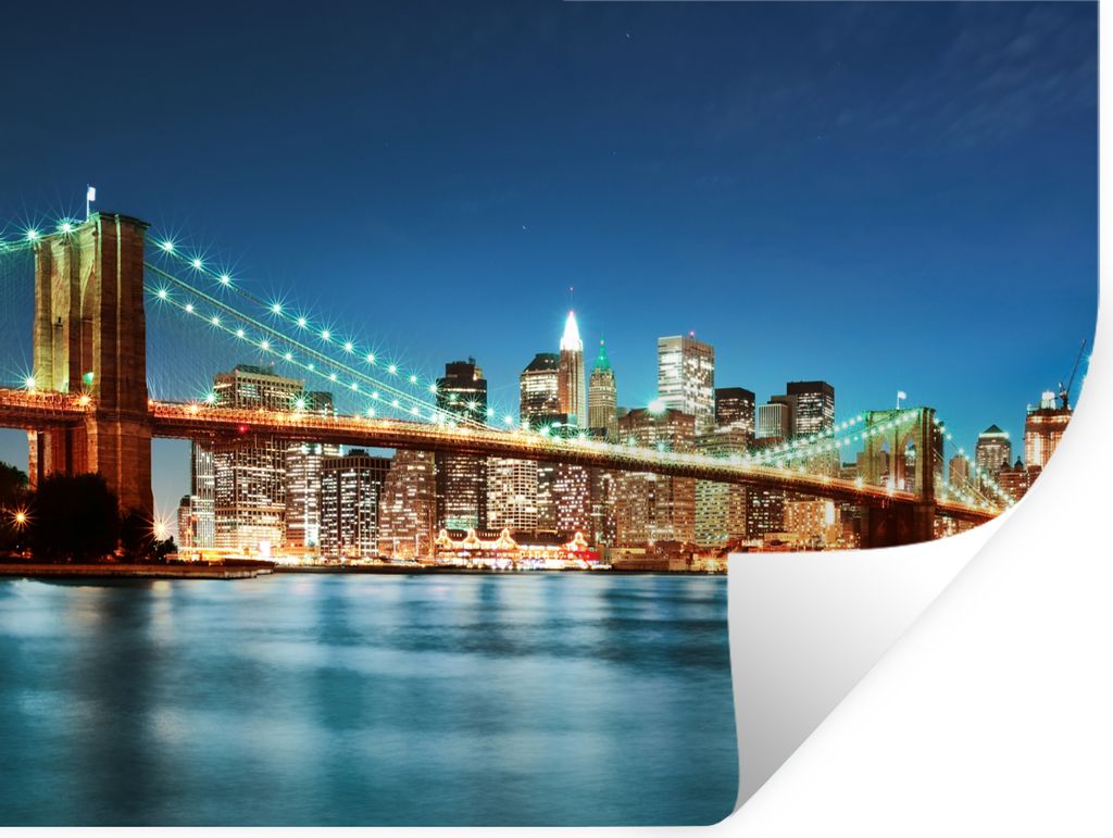 MuchoWow Wandtattoo Wandsticker Wandaufkleber New York - Brücke - Architektur - Brooklyn - Licht 120x90 cm Selbstklebend und Repositionierbar - ...