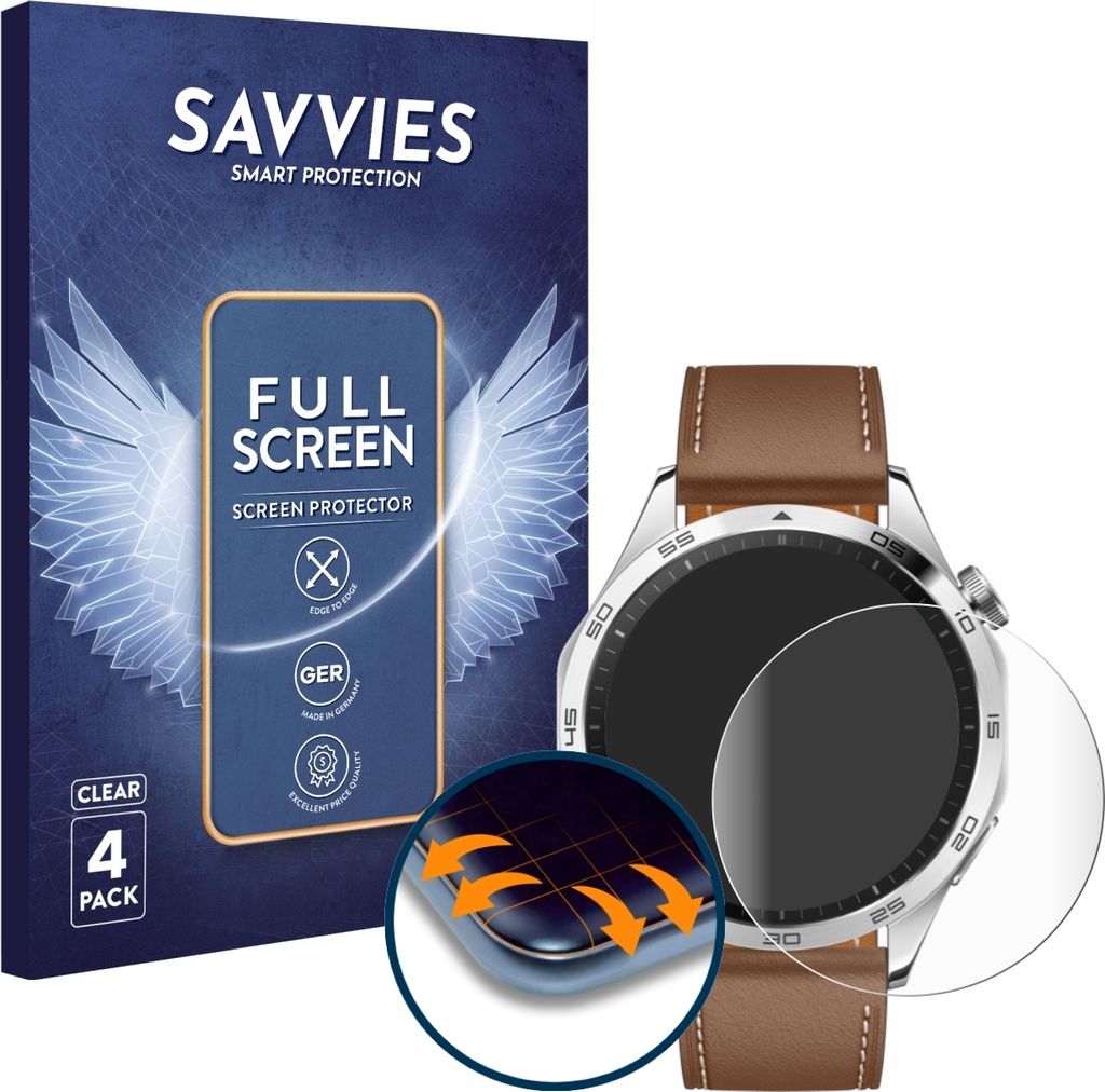 4x Savvies Fullscreen Schutzfolie für Huawei Watch GT 4 Produktbild 