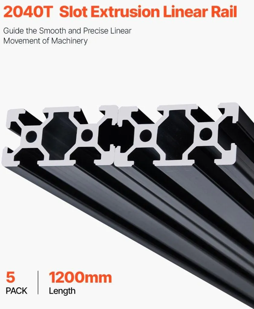set di 5 profili in alluminio 1200 mm scanalatura a T 2040 - profilo in alluminio estruso, guida lineare anodizzata, profilo a scanalatura standard - per stampanti 3D, macchine CNC e incisioni laser fai da te, nero - 2
