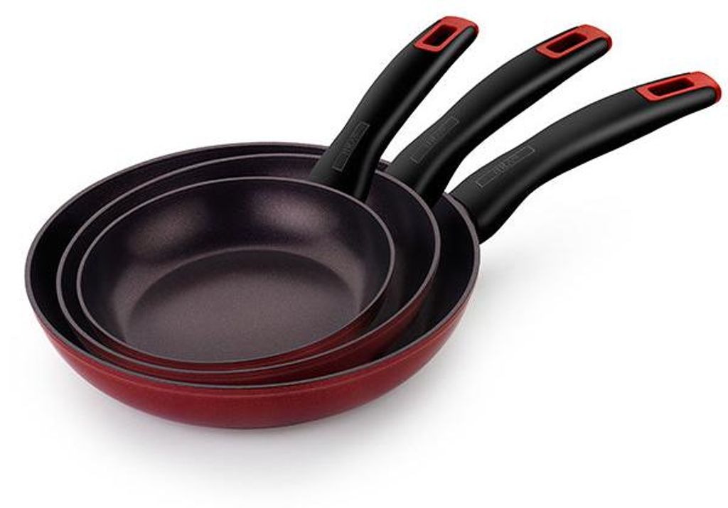BRA Red Diamond | Set mit 3 Bratpfannen aus geschmiedetem Aluminium, 20–24–28 cm, antihaftbeschichtet, PFOA-frei, verstärkt mit Diamant und Ti...