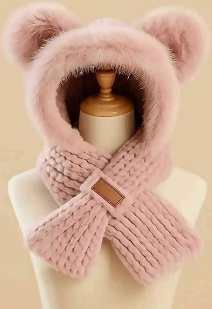 Sciarpa con Cappuccio e Orecchie Marrone KP36920 | Trend Inverno 2026 - 5