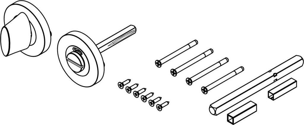 Griffwerk Komplett-Set für WC rot/weiss -Schraubtechnik rund Graphitschwarz -Vollstift 8x8mm -M4x75mm Schrauben verlängerter Stift -TS 65-70mm