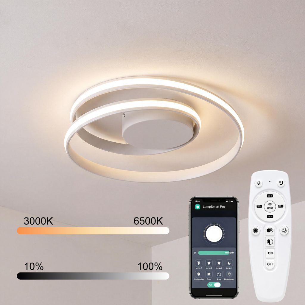 Smart LED Deckenleuchte Ø50cm, Moderne Ring Deckenlampe mit Produktbild 
