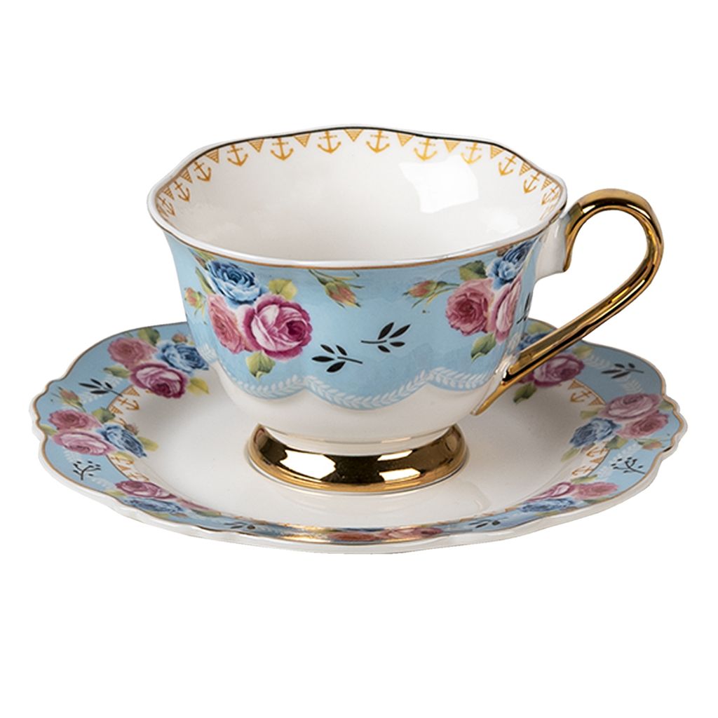 Tazza Clayre & Eef con piattino 160 ml Fiori di porcellana Immagine del prodotto 