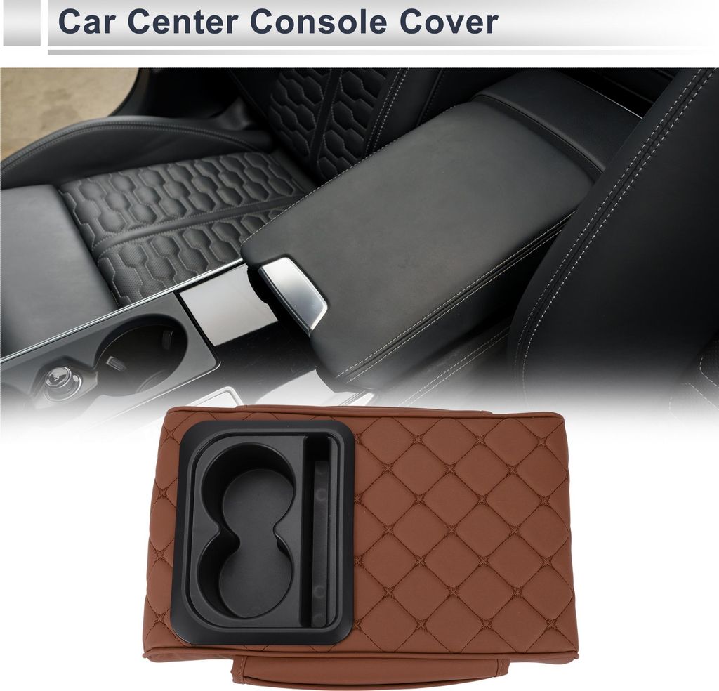 Auto Mittelkonsole Abdeckung Mittelkonsole Kissen Multifunktional 34x23x6cm / 13.39"x9.06"x2.36" Hellbraun Schwarz Nappa Leder