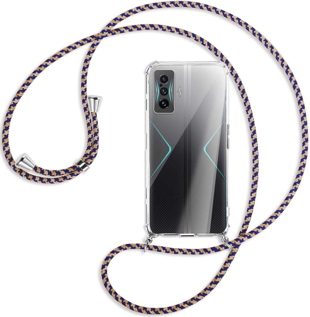 Handykette Backcover-Schutzhülle mit Band (Metall silberfarben) für Xiaomi Poco F4 GT - blau+beige