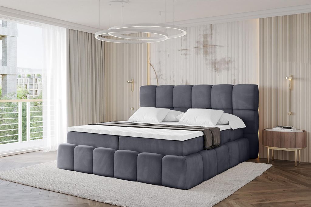 ALTDECOR Boxspringbett mit Matratze und Lattenrost, Topper, Polsterbett mit Bettkasten, Bett mit Stauraum H3-Matratze, Doppelbett, Boxbett - AURI -...