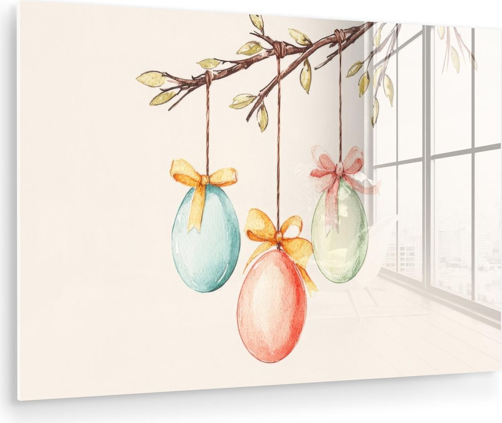MuchoWow Glasbilder - Bilder auf Wandbild - Foto auf Glas Osterkuchen - Schleife - Eier 30x20 cm Wanddekoration aus Glas - Acrylglasbild - Acrylbil...