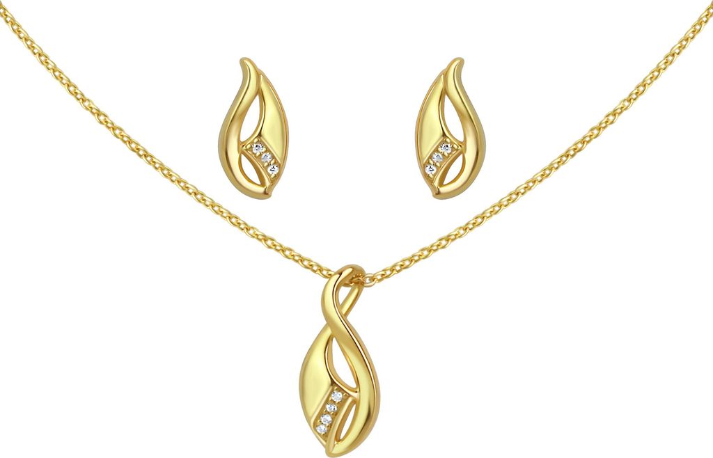 F Set Anhänger/Kette und Ohrstecker 925/- Sterling Silber 42+3cm gelb Zirkonia weiß 271200006V