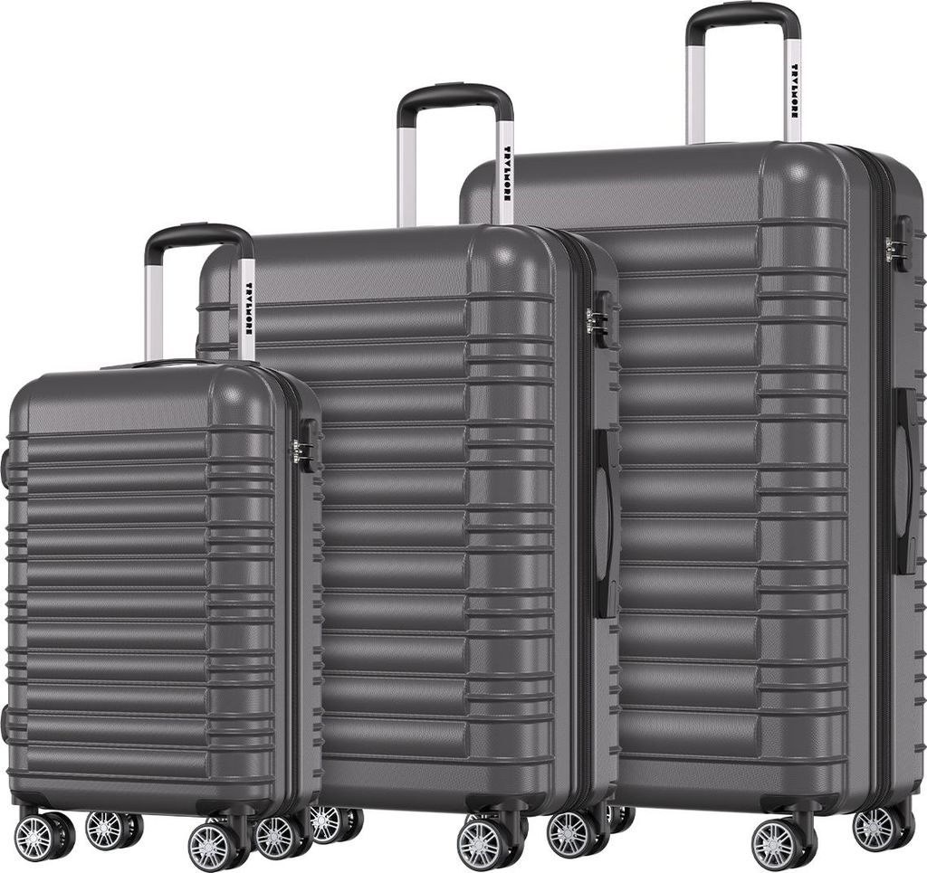 TRVLMORE Kofferset - 3-teilig - 38L Handgepäck + 70L und 110L Aufgabegepäck - Leichtgewicht - Trolley - Reisekoffer Set - Dunkelgrau