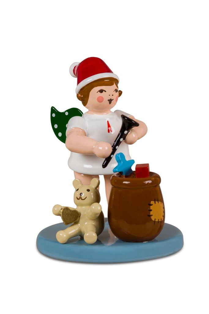 Weihnachtsfigur Engel mit Mütze und Geschenkesack Höhe 6,5cm NEU