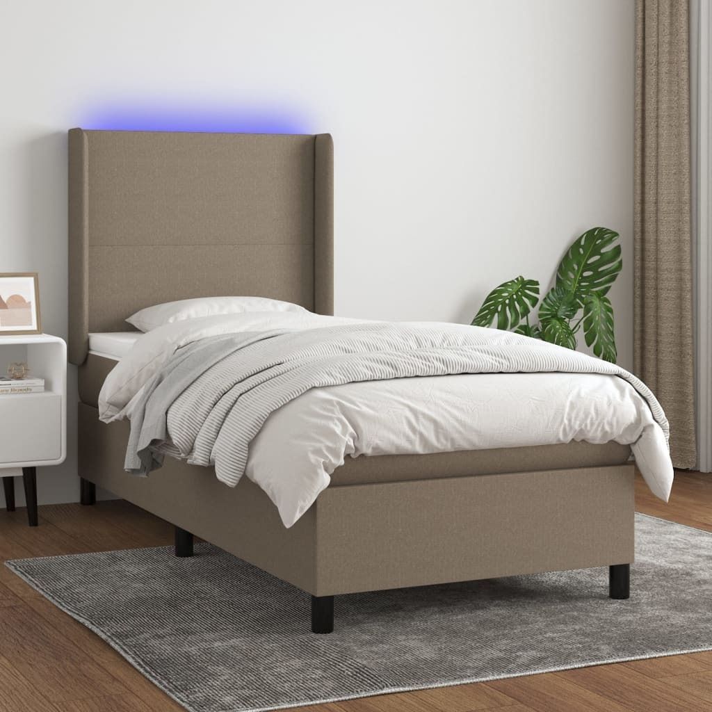 The Living Store Boxspringbett mit Matratze & LED Taupe 100x200 cm Stoff