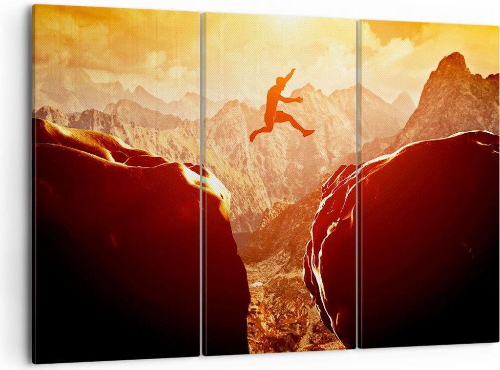 Bild auf Leinwand - Leinwandbild - Mann Berg Freiheit - 105x70cm - Wand Bild - Wanddeko - Leinwanddruck - Bilder - Kunstdruck - Wanddekoration - Le...